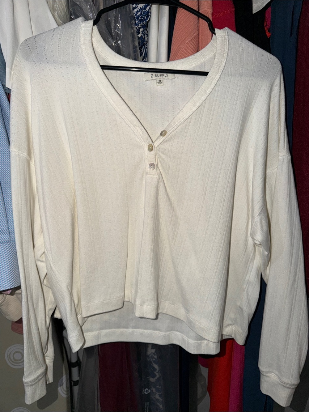 Women's Cream Long-Sleeve Henley Top